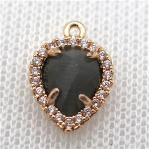 copper teardrop pendant pave zircon with gray crystal glass, gold plated, approx 11-14mm [FN10246]