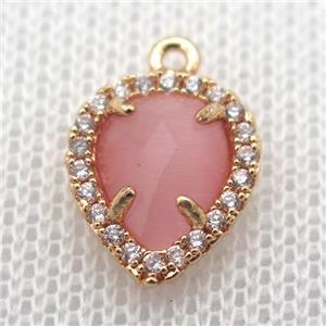 copper teardrop pendant pave zircon with pink crystal glass, gold plated, approx 11-14mm [FN10247]