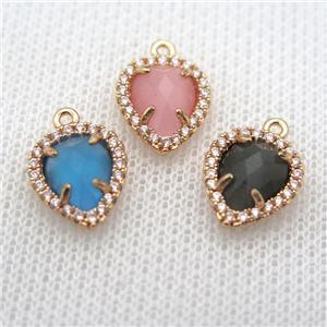 copper teardrop pendant pave zircon with crystal glass, mixed color, gold plated, approx 11-14mm [FN10249]
