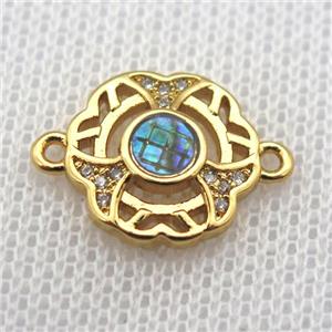 copper connector paved zircon with abalone shell, gold plated, approx 14mm dia [FN10261]