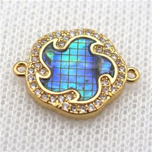 copper connector paved zircon with abalone shell, gold plated, approx 15mm dia [FN10262]