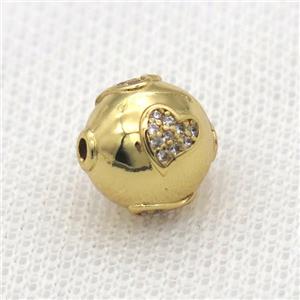 round copper beads paved zircon, gold plated, approx 12mm dia [FN10264]