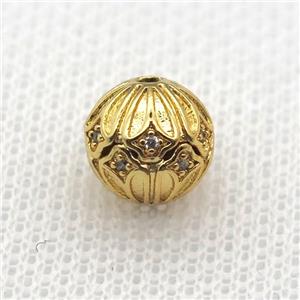 round copper beads paved zircon, gold plated, approx 10mm dia [FN10266]