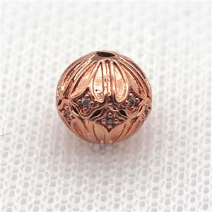 round copper beads paved zircon, rose gold, approx 10mm dia [FN10267]