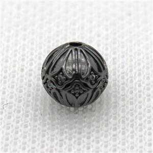 round copper beads paved zircon, black plated, approx 10mm dia [FN10268]