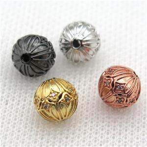 round copper beads paved zircon, mix color, approx 10mm dia [FN10269]