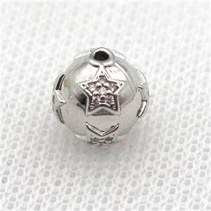 round copper beads paved zircon, platinum plated, approx 10mm dia [FN10270]