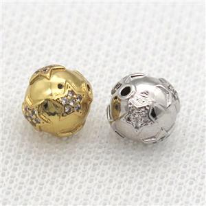 round copper beads paved zircon, mix color, approx 10mm dia [FN10272]