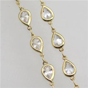 teardrop Zircon Chain, copper, gold plated, approx 5-7mm [FN10273]