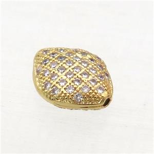 copper oval beads paved zircon, gold plated, approx 8x10mm [FN10281]