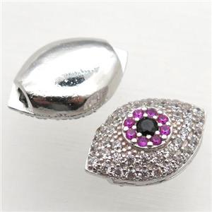 copper eye beads paved zircon, platinum plated, approx 14-20mm [FN10285]