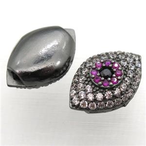 copper eye beads paved zircon, black plated, approx 14-20mm [FN10286]