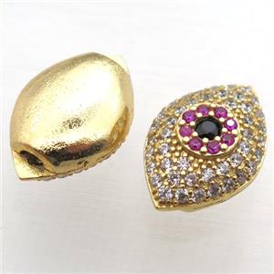 copper eye beads paved zircon, gold plated, approx 14-20mm [FN10287]