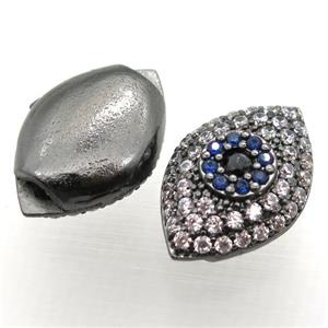 copper eye beads paved zircon, black plated, approx 14-20mm [FN10289]