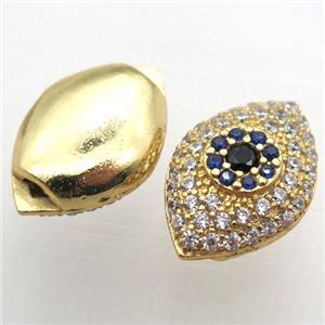 copper eye beads paved zircon, gold plated, approx 14-20mm [FN10290]