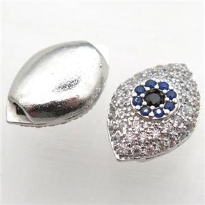 copper eye beads paved zircon, platinum plated, approx 14-20mm [FN10291]