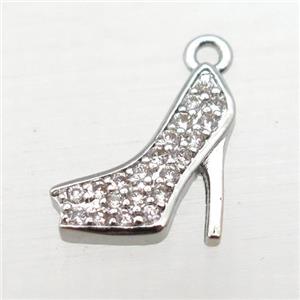 copper pendant pave zircon, high-heel shoes, platinum plated, approx 10-12mm [FN10293]