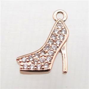 copper pendant pave zircon, high-heel shoes, rose gold, approx 10-12mm [FN10295]