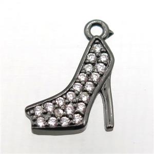 copper pendant pave zircon, high-heel shoes, black plated, approx 10-12mm [FN10296]