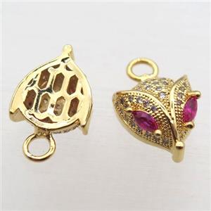 copper foxhead pendant paved zircon, gold plated, approx 10mm [FN10298]