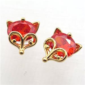 copper foxhead pendant paved zircon, gold plated, approx 10mm [FN10299]