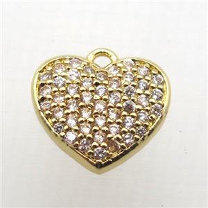 copper heart pendant paved zircon, gold plated, approx 12mm [FN10301]
