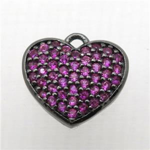 copper heart pendant paved hotpink zircon, black plated, approx 12mm [FN10302]