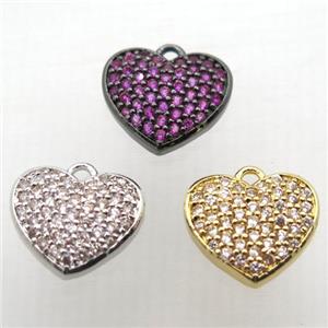 copper heart pendant paved zircon, mix color, approx 12mm [FN10303]