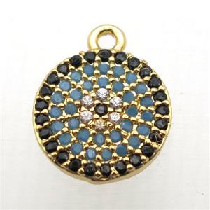 copper circle pendant paved zircon, gold plated, approx 11mm dia [FN10307]