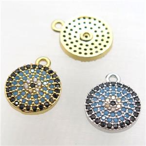 copper circle pendant paved zircon, mix color, approx 11mm dia [FN10308]