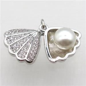 copper pendant paved zircon, platinum plated, approx 11mm [FN10309]