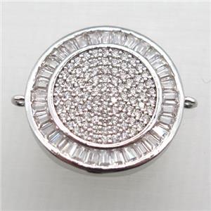 copper circle connector paved zircon, platinum plated, approx 19mm dia [FN10310]