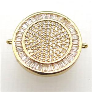 copper circle connector paved zircon, gold plated, approx 19mm dia [FN10311]