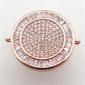 copper circle connector paved zircon, rose gold, approx 19mm dia [FN10312]