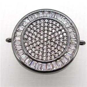 copper circle connector paved zircon, black plated, approx 19mm dia [FN10313]
