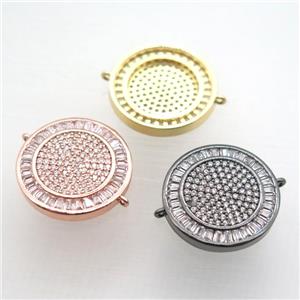 copper circle connector paved zircon, mix color, approx 19mm dia [FN10314]