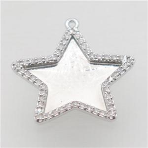 copper star pendant paved zircon, platinum plated, approx 28mm dia [FN10315]