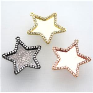 copper star pendant paved zircon, mix color, approx 28mm dia [FN10319]