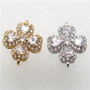 copper clover connector paved zircon, mix color, approx 12mm [FN10323]