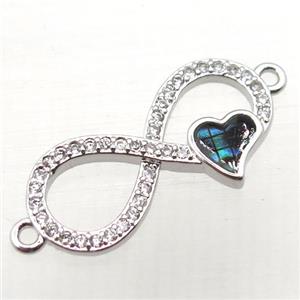 copper infinity connector paved zircon, platinum plated, approx 11-22mm [FN10324]