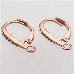 copper leaveback earring paved zircon, rose gold, approx 12-14mm [FN10327]