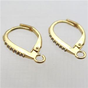 copper leaveback earring paved zircon, gold plated, approx 12-14mm [FN10328]