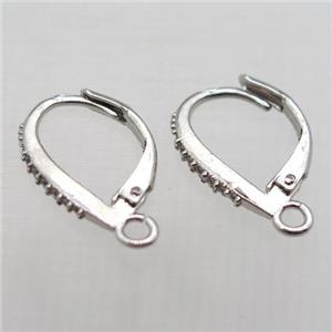 copper leaveback earring paved zircon, platinum plated, approx 12-14mm [FN10329]
