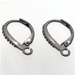 copper leaveback earring paved zircon, black plated, approx 12-14mm [FN10330]