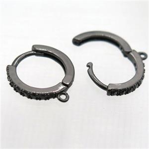 copper leaveback earring paved zircon, black plated, approx 14mm dia [FN10332]