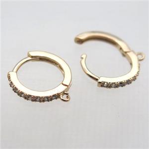 copper leaveback earring paved zircon, gold plated, approx 14mm dia [FN10333]