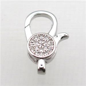 copper Lobster Clasp with zircon, platinum plated, approx 10-18mm [FN10337]