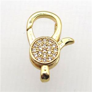 copper Lobster Clasp pave zircon, gold plated, approx 10-18mm [FN10338]