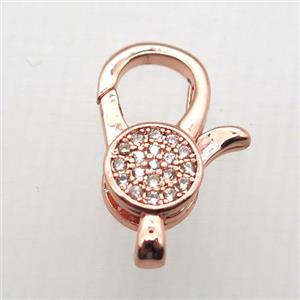 copper Lobster Clasp pave zircon, rose gold, approx 10-18mm [FN10339]
