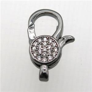 copper Lobster Clasp pave zircon, black plated, approx 10-18mm [FN10340]
